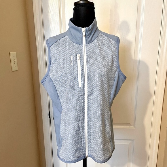 RLX Ralph Lauren Women’s Size M Print Golf Techy Terry Full Zip Vest Jacket Blue - Picture 2 of 9